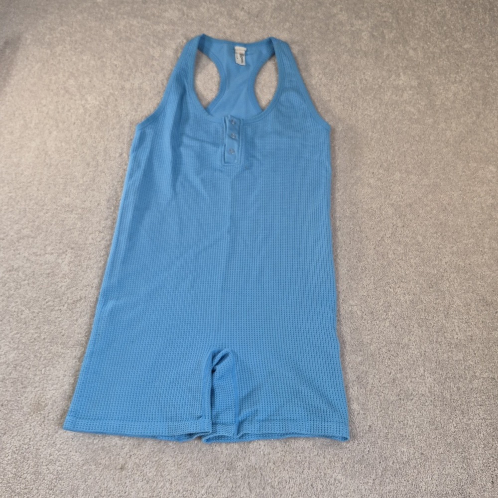 Colsie Waffle Knit Henley Racerback Romper Bright Blue Size XL Lounge Snap
